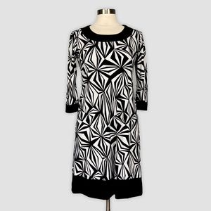 Tiana B Womens Jersey Knit Shift Dress Black White Geometric Print size Small